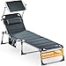 Casaria® Sonnenliege klappbar Wetterfest mit Dach Kopfkissen Seitentasche Gartenliege leicht Aluminium Sonnenliege Liegestuhl 150kg Grau meliert