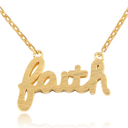 RIAH FASHION Message Letter Charm Delicate Necklace - Inspirational Quote Religious Christian Plate Pendant Chain Jewelry Faith, Blessed Valentines, Mother's Day Gift (Faith - Gold)
