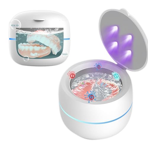 LIFEES Dental Retainer Cleaner, Ultrasonic Clean Box for dentures and Braces, Mouth Guard, Jewelry steam Clean, Ultra Sonic Cleaner with 360° deep Clean and Automatic Breathing Light (White)