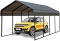 Poborin 10x20 FT Metal Carport Heavy Duty with Galvanized Steel Roof & Frame, All-Weather Portable Car Garage Canopy Shelter for Cars,Safe Boat Cover Car Ports for Yard