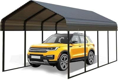 Poborin 10x20 FT Metal Carport Heavy Duty with Galvanized Steel Roof & Frame, All-Weather Portable Car Garage Canopy Shelter for Cars,Safe Boat Cover Car Ports for Yard