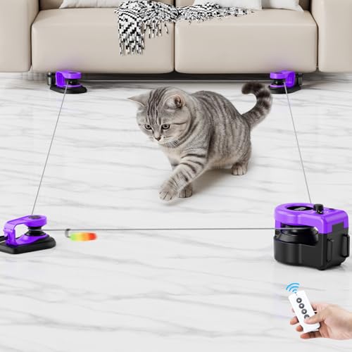 Pet Deluxe Interactive Cat Toys for Indoor Cats Cat Treadmill Auto/Remote Control DIY Cat Mouse Hunting Toys Keep Bored Kitten Dog Entertained to Chase Feather Toy to Exercise Wheel-Purple
