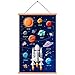 ZDFDC Kinderzimmer Poster,Sonnensystem-Planeten-Rakete Themen Wandbilder(Deutsch),Holz Posterleiste,Magnetischer,Aufh&auml;Ngen(40x65cm,Leinwand+Teak)
