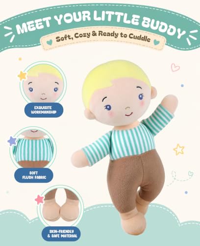 GAGAKU Soft Baby Doll Rag Doll for 1 Year Old Boy Gift, Noah - 9inch - Image 4
