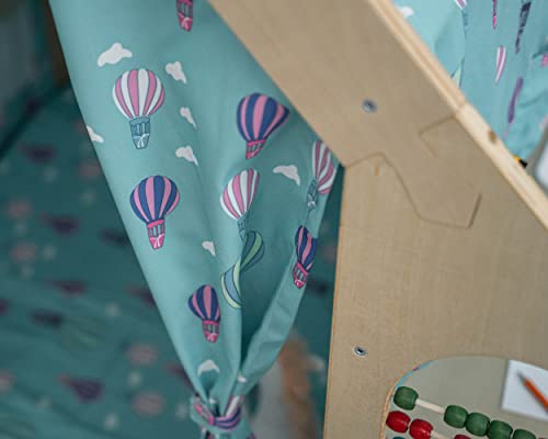 Avenlur Flair Montessori Style Wooden 5 In 1 Indoor Playhouse Play Tent With Desk Table, Chair, Chalkboard, Floor Cushion And Curtain Shades For Babies, Toddlers, Kids Ages 1-8Yrs (Large, Balloons) #TOP1