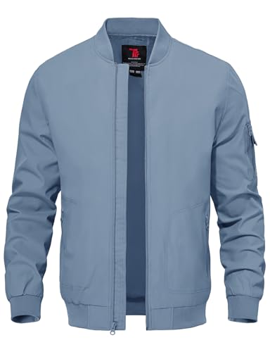 Image of TBMPOY Men's Lightweight Bomber Jackets Light Windbreaker Casual Stylish Fall Golf Zip Up Fashion Dress Business Varsity Sky Blue S