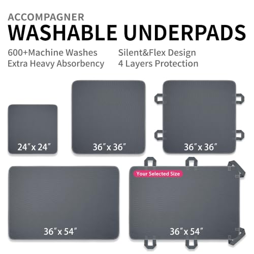Image of Accompagner Positioning Bed Pads Washable Waterproof, with 6 Reinforced Handles, Ultra-Absorbent, for Lifting, Turning, Transfering, Elderly and Incontinence Patients (Dark Gray, 36 inchx54 inch - Pack of 2)