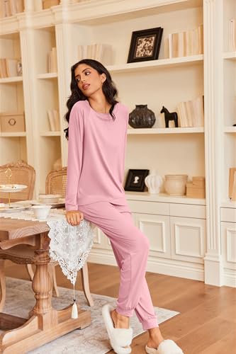 Ekouaer Pajamas Womens Long Sleeve Pj Set 2 Piece Loungewear Soft Sleepwear - image 3