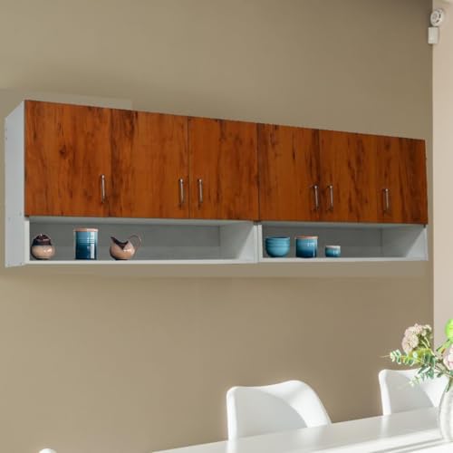 Image of Multipurpose Storage Cabinet & Adjustable Shelf Space Organizer Engineered Wood Termites Resistance Wall Mounted for Office, Kitchen, Bedroom (Cochwood Dark & Highland Pine, Door 6)