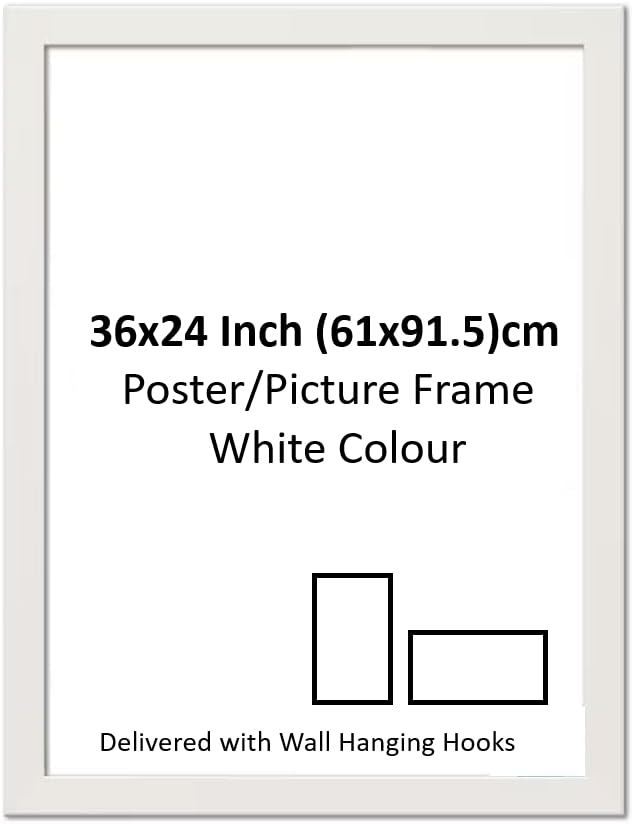 DECORO 36x24inch (91.5x61) cm White Photo Frame, Maxi Frame, White Wood Finish, Picture Poster Fram (White)