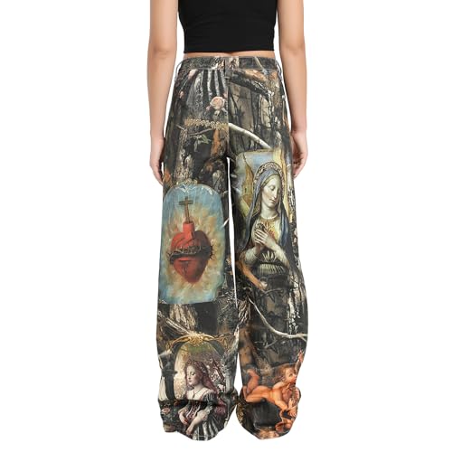 Womens Y2k Goddess Print Pants Wide Leg Jeans Loose Fit Jeans Hip Hop Pants Vintage Baggy Trousers