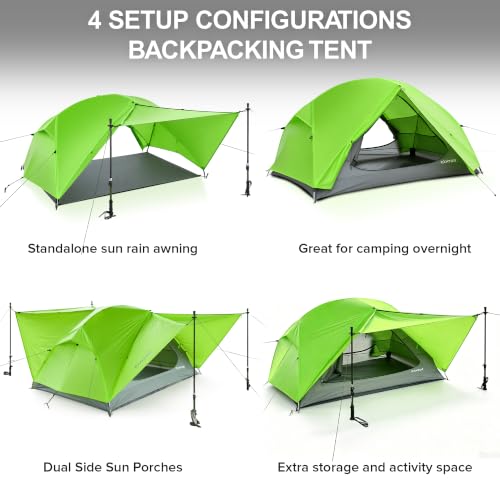 Cantuo Tienda de Campaña para 2-3 Personas de Nylon 20D Ultraligera 4 Estaciones 4.34 libras con Cubierta de Piso Impermeable y Resistente al Viento para Mochileros miniatura 4