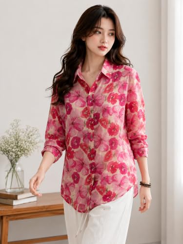 Image of Women's Printed Casual Shirt | Loose Fit Button Down Collared Shirt | Soft & Lightweight Everyday Wear Top