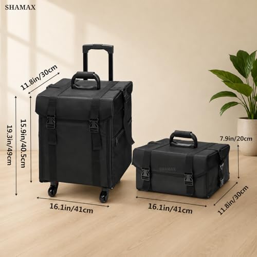 Image of SHAMAX Professional Large Rolling Makeup Trolley Cosmetic Organizer Trolley Manicure Storage 2 Detable Bags - Trolley for Hairdressers, Salons, Beauty Makeup Artists, Universal Wheels