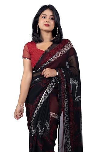 Image of MIRCHI FASHION Women Sari Georgette Chevron Printed | Modern Pattern Farewell and Festive Drape with Matching Blouse Piece