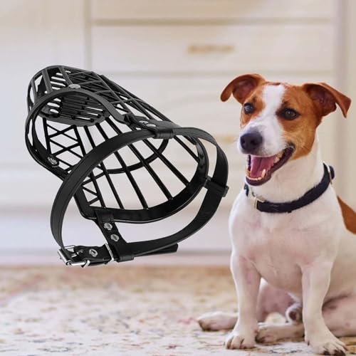 Image of RvPaws Anti Biting Dog Muzzle Basket Cage Design Plastic Pet Muzzle Comfortable Barking Easy to Adjust Quick Release Buckle (No-3, Small)