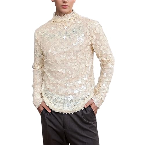 Tee-shirt homme manches longues ornements perles coupe classique haut de gamme