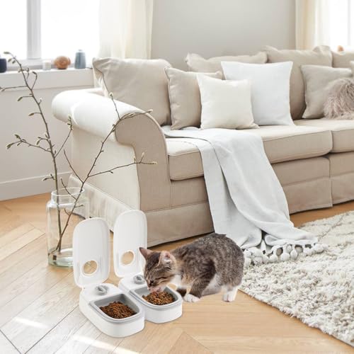 Idota Futterautomat für Katzen, 2 Mahlzeiten Automatischer Futterspender Hunde Katze mit 48 Stunden Timer, 350ml Trocken- und Nassfutterspender Automatic Feeder