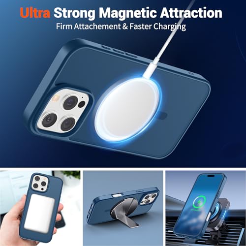 Image of SUPFINE Magnetic for iPhone 16 Pro Max Case with Screen Protector (Compatible with MagSafe) (Military Grade Drop Protection) Translucent Matte Shockproof with Anti-Fingerprint Phone Case,Deep Blue