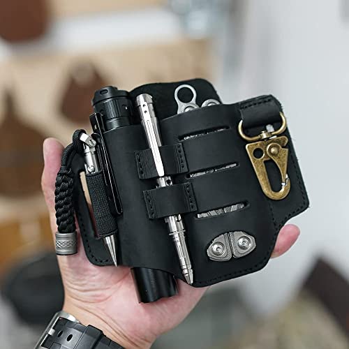 VIPERADE PJ16 Leather Sheath for Belt, Tool & Knife Sheath for Men, Multitool & Flashlight Holster EDC Pocket Organizer with Key Holder