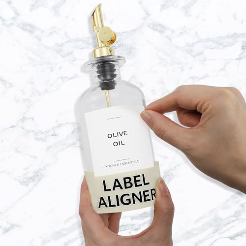 Spaceneat Olive Oil Dispenser Bottle - Includes 55 Kitchen Essential Labels - Cooking Oil Bottles for Kitchen, Coffee Syrup Dispenser - Pourer Spout with 11.8 fl oz Glass Container Cruet - 2pcs, Gold