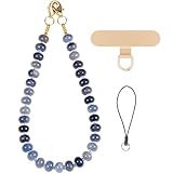 CH.yishi Gemstone Beaded Phone Charm Wrist Strap with Steel Cable Core Stringing, Detachable Phone Bracelet Strap with Metal Tether Tab (Blue Aventurine)