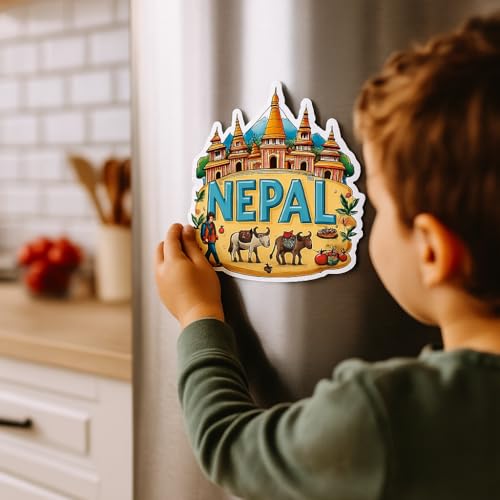 Image of Naxon Nepal Country Theme Souvenir Wooden Refrigerator Stylish Fridge Magnet - Fridge Decoration Magnet for Kitchen & Home Decor | Perfect Souvenir Gift | Size 3x3 Inches | Pack of 1