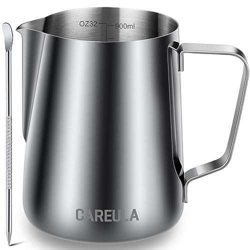 Comparison: Best Milk Steaming Pitcher 5 Milk Frothing Pitcher, 32oz Stainless Steel Milk Frother Cup Steaming Pitcher, Coffee Bar Cappuccino Espresso Machine Accessories Barista Tools, Metal Pitcher Milk Jug with Decorating Latte Art Pen