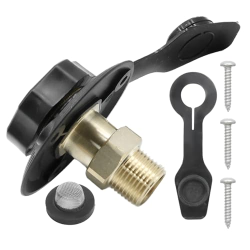 Image of Saihisday Flange RV Fresh Water Inlet, 3 /4 NH Female to 1 /2 NPT Male RV City Water Inlet with Check Valve, RV Water Connection Inlet with Dust Plug for RV Camper Motorhome Trailer Marine