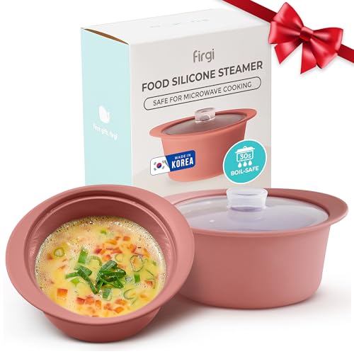 FIRGI 27oz Platinum Silicone Microwave Steamer Pot with Handle &