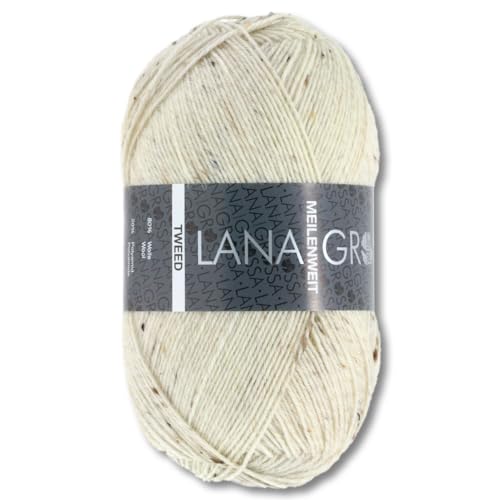 Frida's Wollhaus Lana Grossa 100 g Meilenweit 100 Tweed Sockenwolle Stricken Garn 20 Farben (106 | Natur meliert)