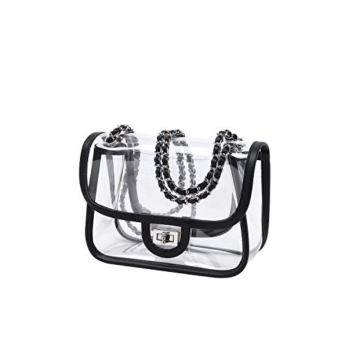 Image of Womens PVC Clear Purse Handbag with Chain Stadium Approved Clear Bag See Through Bag for Working and Concert