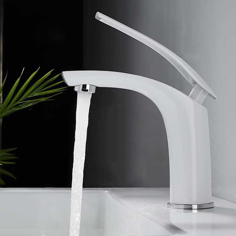 Mitigeur de salle de bain carré anti-corrosion en laiton chromé blanc robuste