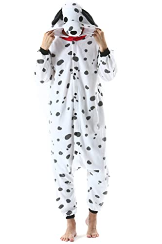 DarkCom Tier Onesie Halloween Cosplay Dalmatin Kostüm Karneval Einteiliger Pyjamas Jumpsuit für Frauen und Männer L