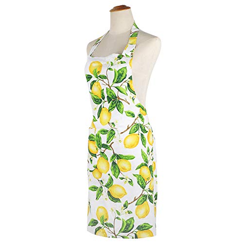 G2PLUS Valentine’s Thin Cotton Women's Kitchen Apron Adjustable Cooking Baking Garden Chef Apron with Pocket Great Gift for Wife Ladies Lovely Lemon Tree Floral