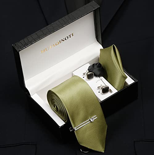 Image of MUTAQINOTI Mens Woven Premium Silk Necktie Suit Accessories Set With Pocket Square Cufflinks Brooch Tie Pin (TECP2)