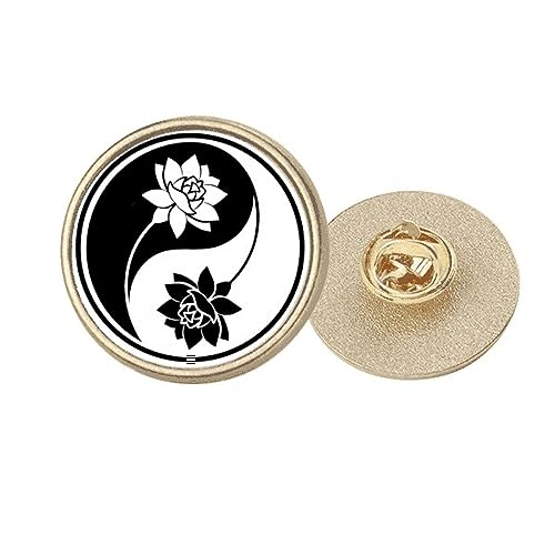 Broche ronde métal doré motif culture noir et blanc taille M