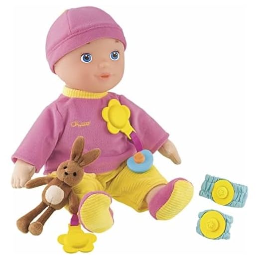 Meross Chicco - Juego Kiklà Mi Primera Muñeca Para Abrazar, Con Cuerpo Suave Y Accesorios, Dos Pulseras, Mordedor Y Amigo Conejito, 1-5 Años