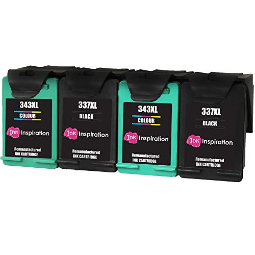 Ink Inspiration® 4 Cartuchos de Tinta Remanufacturados para HP 337 343 Photosmart 2500 2570 2573 2575 C4140 C4150 C4180 C4190 D5160 8049 Officejet 6300 6310 6315 Deskjet D4160 5940