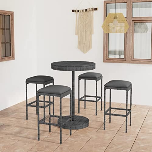 Xichuzi Set Muebles Bar jardín 5 Piezas y Cojines, Jardin Muebles Exterior Terraza, Conjunto Mesa Y Sillas Jardin, Terraza Exterior,Muebles Terraza, ratán sintético Gris