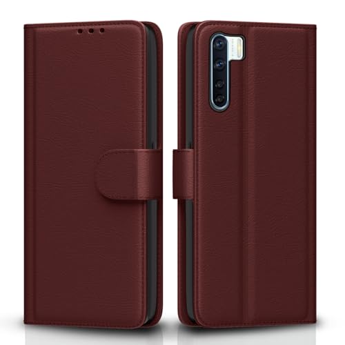 Image of Pikkme Flip Cover Leather Finish | Inside TPU with Card Pockets | Wallet Stand and Shock Proof | Complete Protection Flip Case for Oppo F15(Brown)