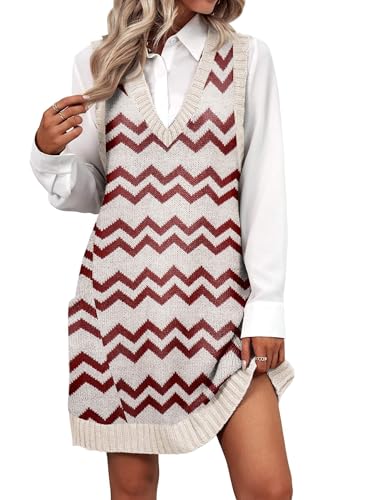 Image of Zeagoo Womens Sweater Vest Dress Pattern Knitted Pullovers Sweaters V Neck Tank Sweater Dress with Pockets
