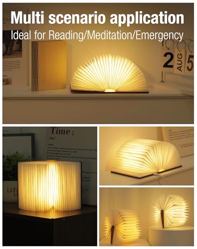 Image of Wooden Book Lamp - Portable Folding LED Book Light for Reading, Unique Gift for Book Lovers, Magnetic Mood Lighting for Home&Library Decor (Maple)