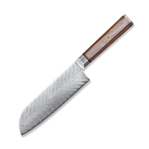 HAPYNY Cuchillo Santoku Cuchillo de Damasco, cuchillo de cocina longitud de la hoja 17,5 cm, 67 capas de acero inoxidable de Damasco, cuchillo de chef de acero de Damasco, muy afilado Cover