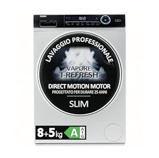 Haier I-Pro Serie 7 Lavasciuga Slim 8+5 Kg, Libera Installazione, Carica Frontale, 59,5 x 56 x 85 cm, 1400 Giri, Classe A/D, Trattamento Antibatterico, Rilevamento Carico, Bianca - HWD80-B14979