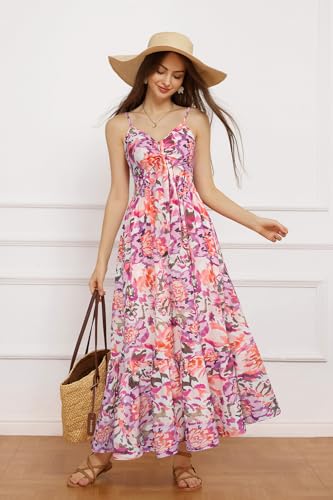 GRACE KARIN Women's Summer Boho Spaghetti Strap V Neck Casual Flowy Long Dress Beach Swing Party Maxi Dress — view 5