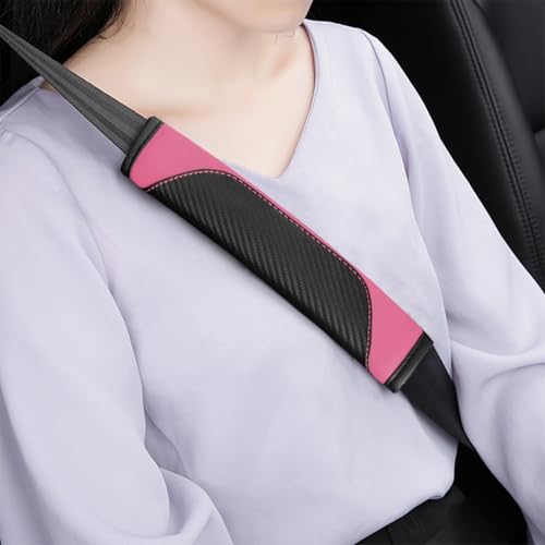 Image of Osilly 2PCS Car Seat Belt Cover, Carbon Fiber Seatbelt Shoulder Protection, Soft Car Seat Belt Strap Cushion Protect Your Neck and Shoulder, Car Accessories Seat Belt Pad for Car Truck (Pink)