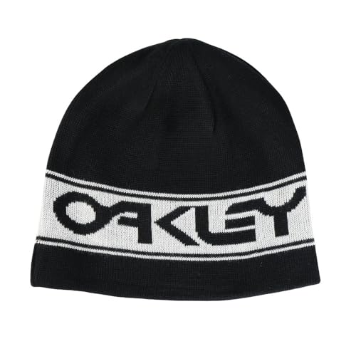 Oakley Men's Thermonuclear Protection Reversible Beanie Hat, Blackout/White, One Size