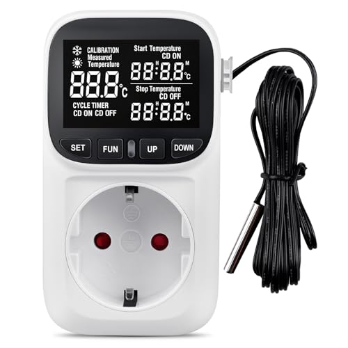 Numérique Contrôleur de Température, Thermostat Terrarium, Thermostat, Prise Thermostat Chauffage avec Capteur, pour Réfrigérateur, Aquarium, Germination...