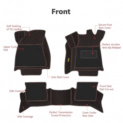 Image of KA10 7D Car Floor Mat for BYD Atto 3 All variants | Custom Fitted | Premium PU Leather | 100% Waterproof, Zero-Dust, Shield Your Car Floor | Full Set with Grass | (Black with Red)
